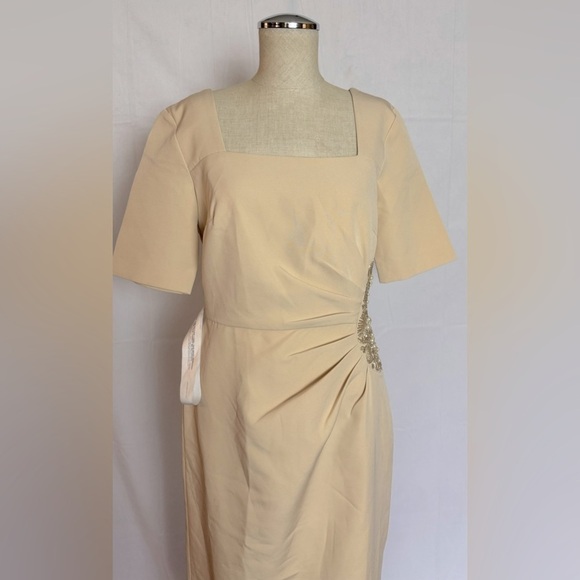 JS Collections Ashley Draped Column Gown in Champagne - Picture 4 of 16